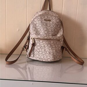 Calvin Klein Beige Logo Mini Backpack with Tan Accents
